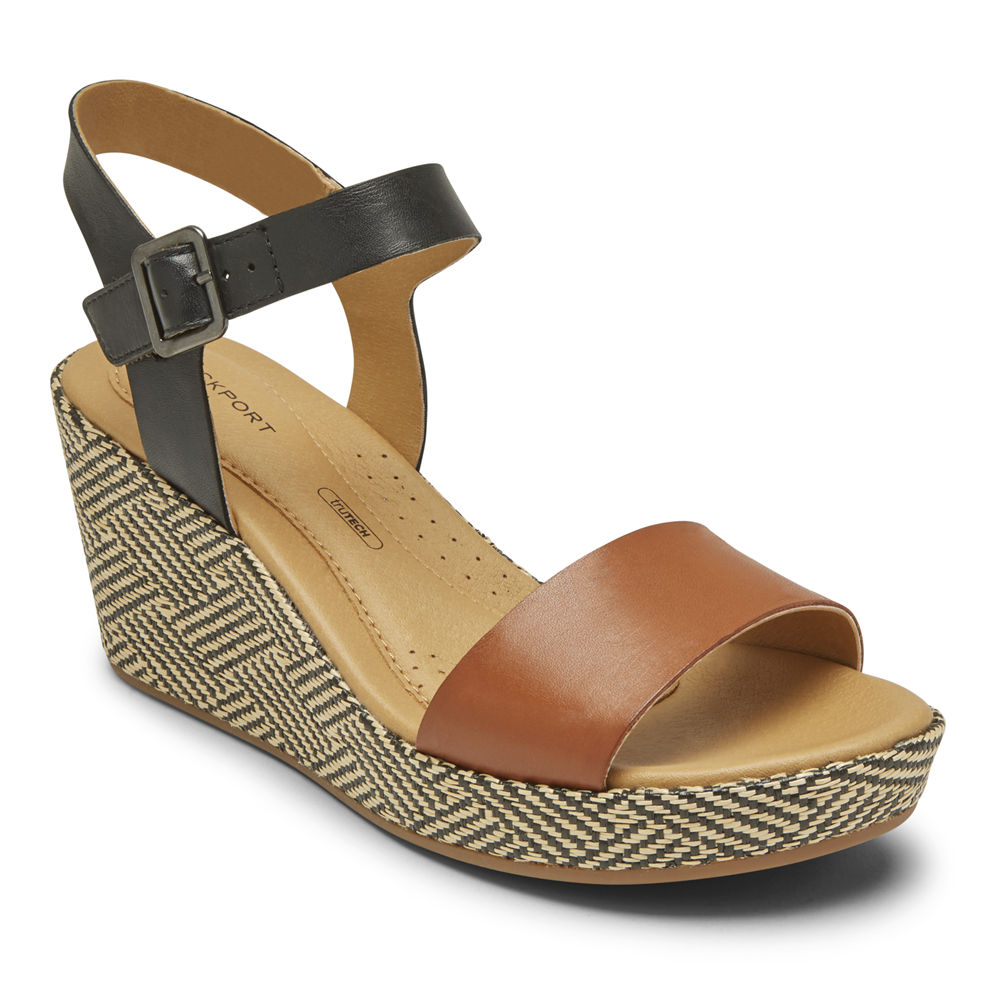 Rockport Womens Sandals Black/Brown - Lyla Ankle-Strap - UK 152-BCSEJA